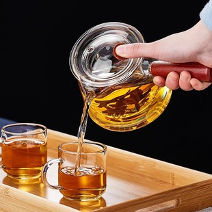 绿昌明玻璃茶壶单壶侧把煮茶器过滤泡茶壶木把电陶炉烧水茶具套装