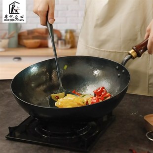 纯手工锻打铁锅平底炒锅铁锅炒锅不沾锅锅具无涂层家用平底