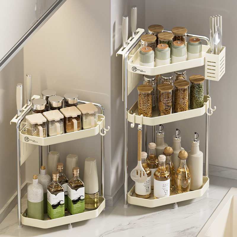 厨房加厚不锈钢置物转角多功能三角调味罐架子角落调料品收纳架子