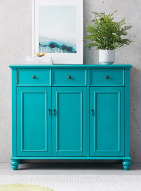 至高美式乡村实木鞋柜大容量多层储物柜蓝色玄关柜门厅隔断柜整装