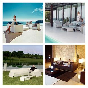 玻璃钢休闲沙发户外沙滩泳池酒店度假村软包躺椅坐凳组合创意搭配