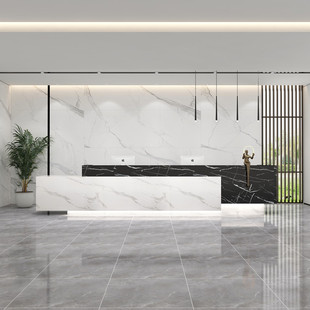 公司前台接待台酒店售楼部吧台简约现代柜台桌岩板仿大理石收银台