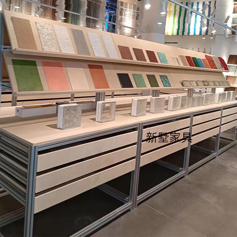 新墅铝型材展示架落地式陈列架桦木海洋板多层中岛架商用储物架子