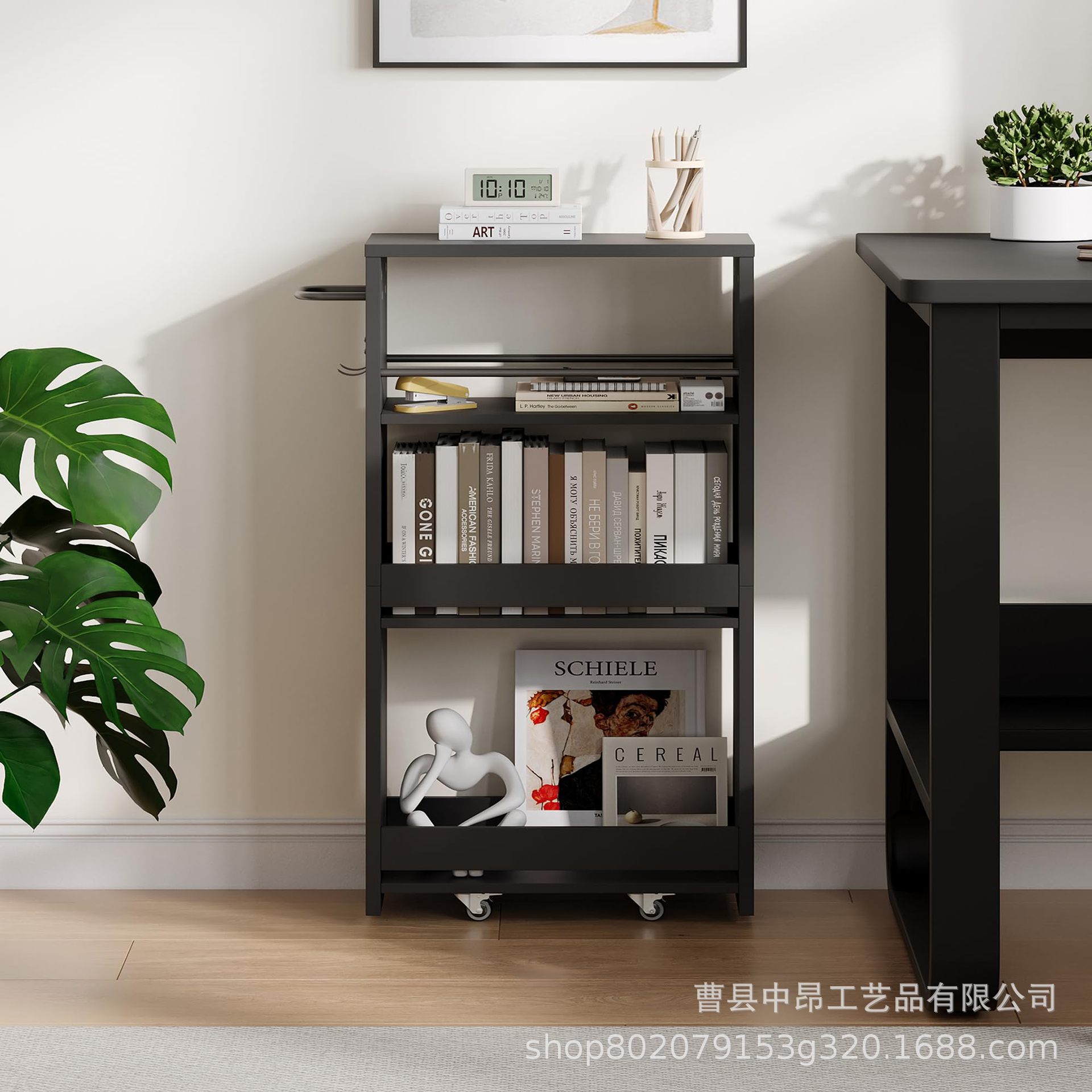 家用落地式置物架书架带滚轮三层浴室洗漱用品整理架厨房调料架