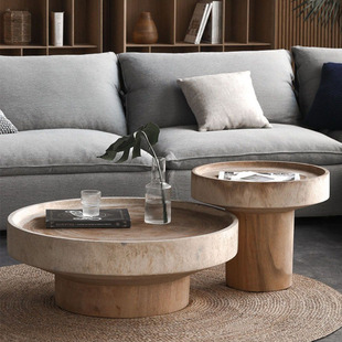 北欧原木圆形木墩茶几民宿酒店客厅设计师创意树墩茶台现代简约