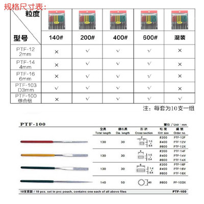 Besdia台湾一品金刚石锉刀PTF-100套装金刚砂小平斜钻石合金锉刀