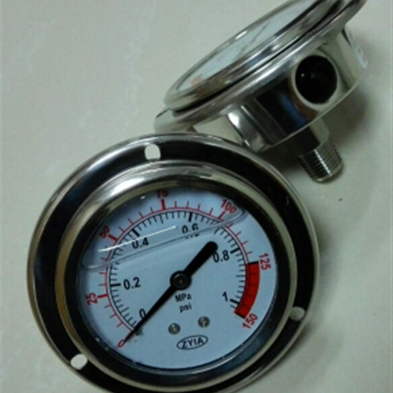 zyia 轴向带边抗振注油防震压力表 yn60zq 0-1mpa 150psi 60mm。