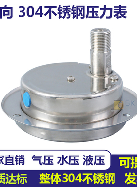整体304轴向带边不锈钢压力表Y100BFZT油压表水压表蒸汽表气压表