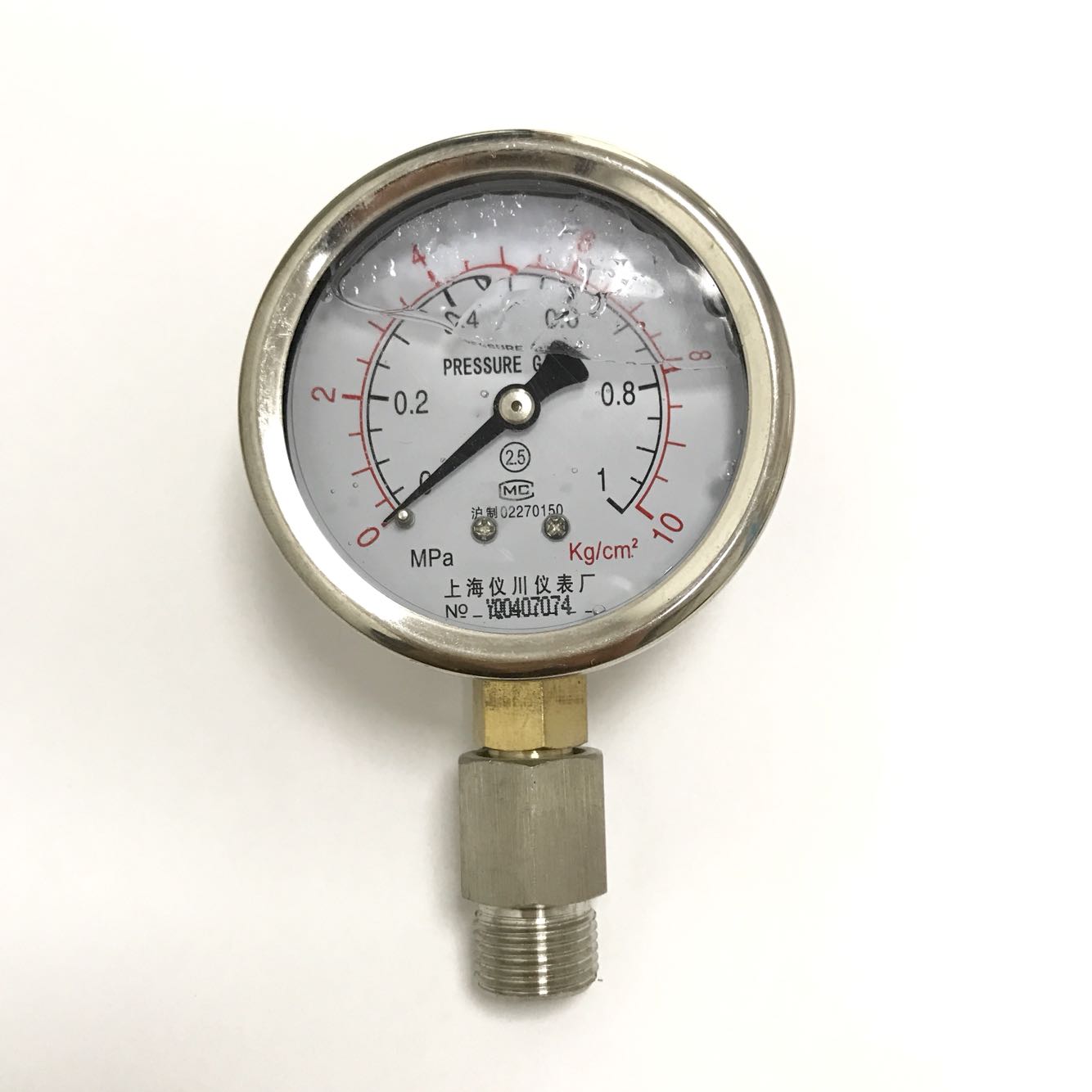立式 充油耐震压力表 直径68mm 压力0-10kg/cm2 0-1mpa 螺纹G3/8