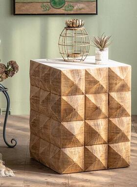 侘寂风复古实木小茶几客厅沙发边几民宿角几样板房酒店床头小桌子