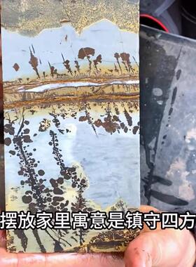 国画草花天然奇石花瓶笔筒四方柱实木底座摆件办公室玄关镇宅石头
