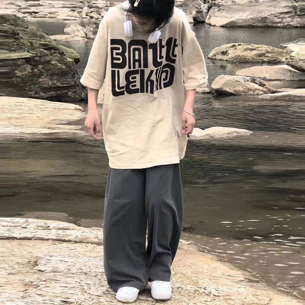 新款夏季套装女学生宽松复古印花短袖T恤女上衣休闲宽松百搭潮