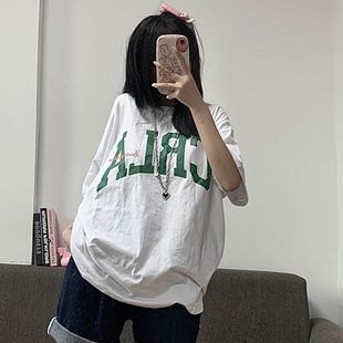 宽松原宿百搭上衣 白色字母印花短袖 t恤女2025夏季 新款 ins学生韩版