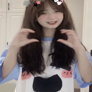 新款网红同款多巴胺校园风短袖t恤女学生韩版宽松ins潮夏季上衣