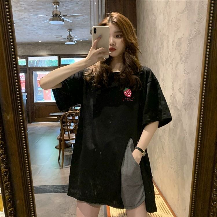 韩版潮女上衣胖妹妹百搭开叉t恤女短袖宽松夏季2026年新款女韩版