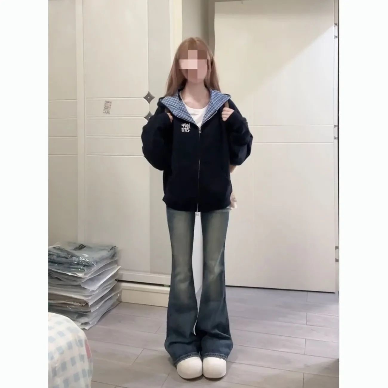 韩系设计感爆款连帽卫衣男女秋冬新款宽松显瘦加绒加厚开衫外套