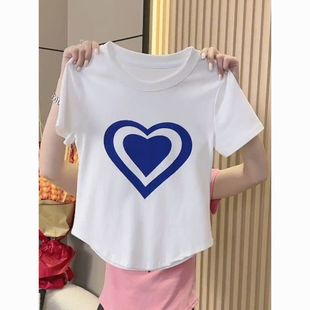 正肩紧身收腰爱心不规则短袖 显瘦上衣潮 t恤女夏季 设计感小众修身