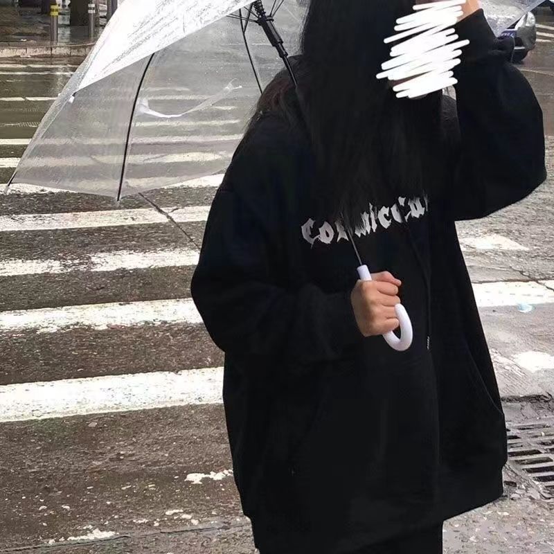 卫衣女春秋美式复古oversize连帽薄款外套潮牌hiphop宽松上衣服