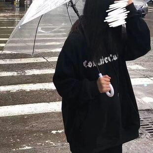 卫衣女春秋美式 外套潮牌hiphop宽松上衣服 复古oversize连帽薄款