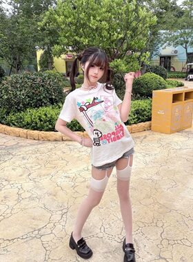 日系宅系萌系可爱卡通印花短袖t恤女小个子宽松百搭二次元y2k上衣