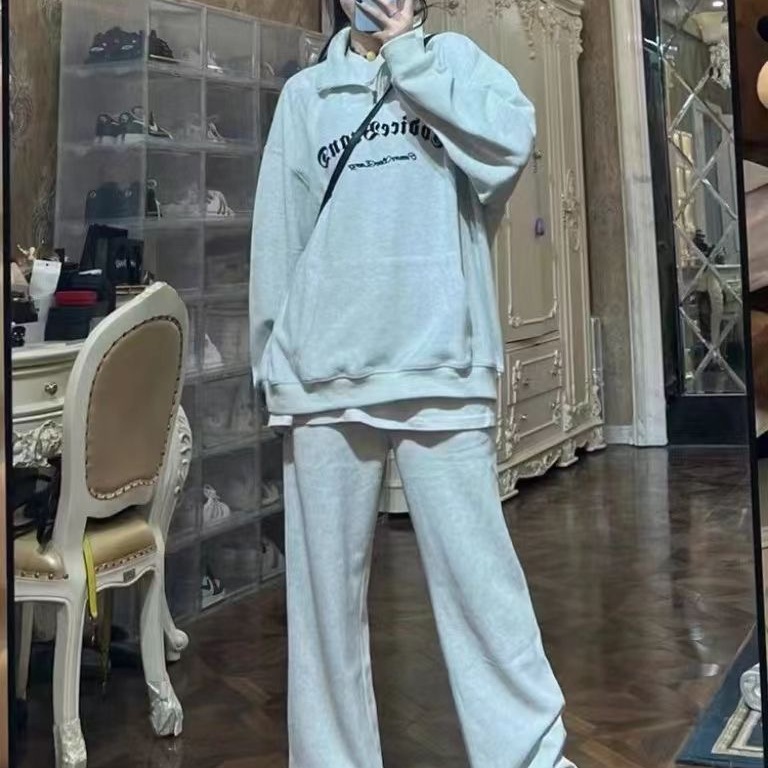 美式街头风运动卫衣女春秋季学生宽松休闲POLO衫卫衣外套潮韩版