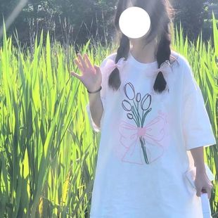 甜美可爱ins风上衣百搭潮 白色短袖 t恤女学生宽松韩版 2025夏季 新款