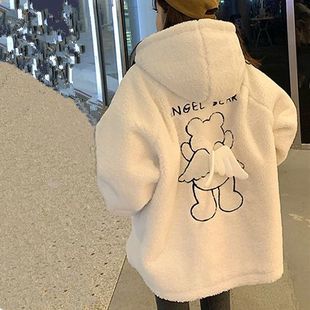 加绒加厚羊羔毛外套少女秋冬装2025新款初中高中学生可爱棉衣棉服