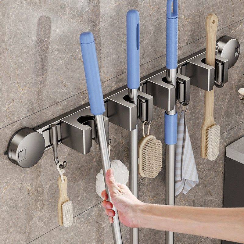 太空铝拖把夹多功能一体拖把收纳挂架卫生间免打孔墙上吸盘拖把架,收纳整理,挂门置物架,淘宝优惠券,粉丝福利购,淘宝优惠卷