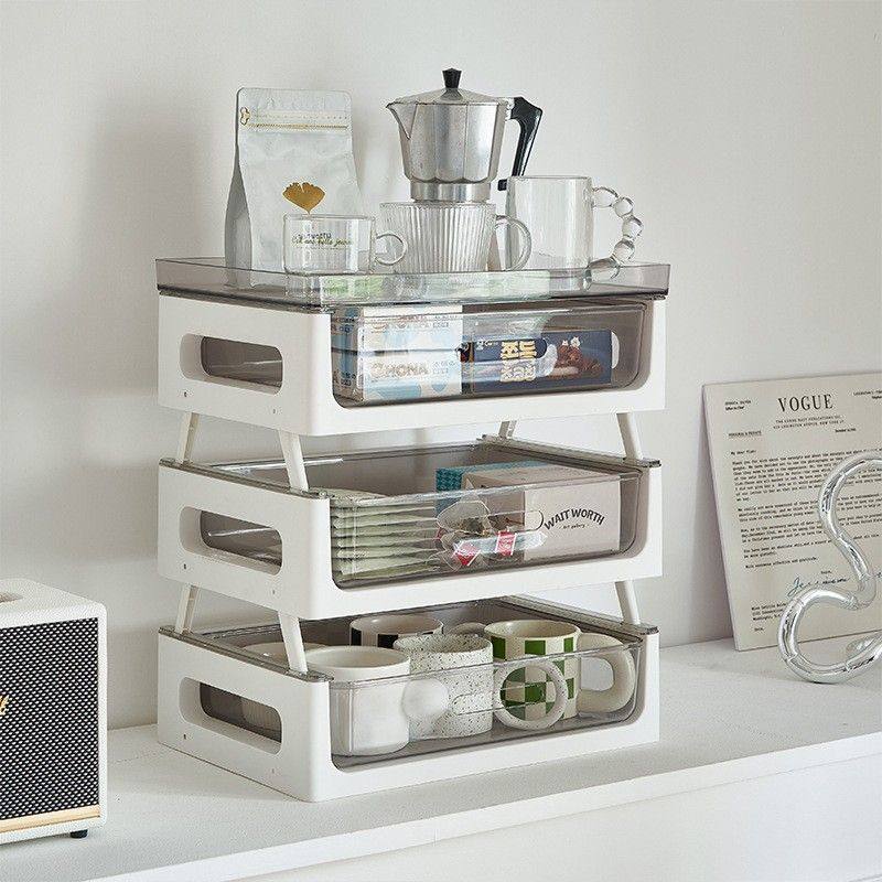 抽屉式桌面收纳塑料多层透明置物架茶水间防尘杯子茶包咖啡收纳盒,收纳整理,书桌收纳置物架,淘宝优惠券,粉丝福利购,淘宝优惠卷