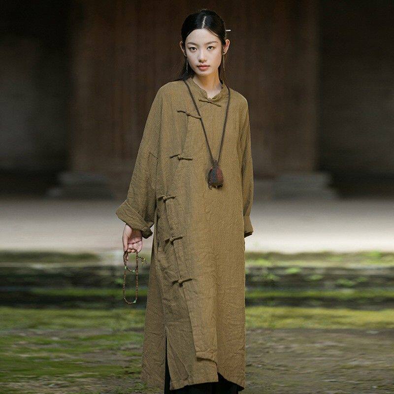 25秋冬女装新品改良旗袍时尚禅服休闲禅修旅居茶服女式长衫袍子