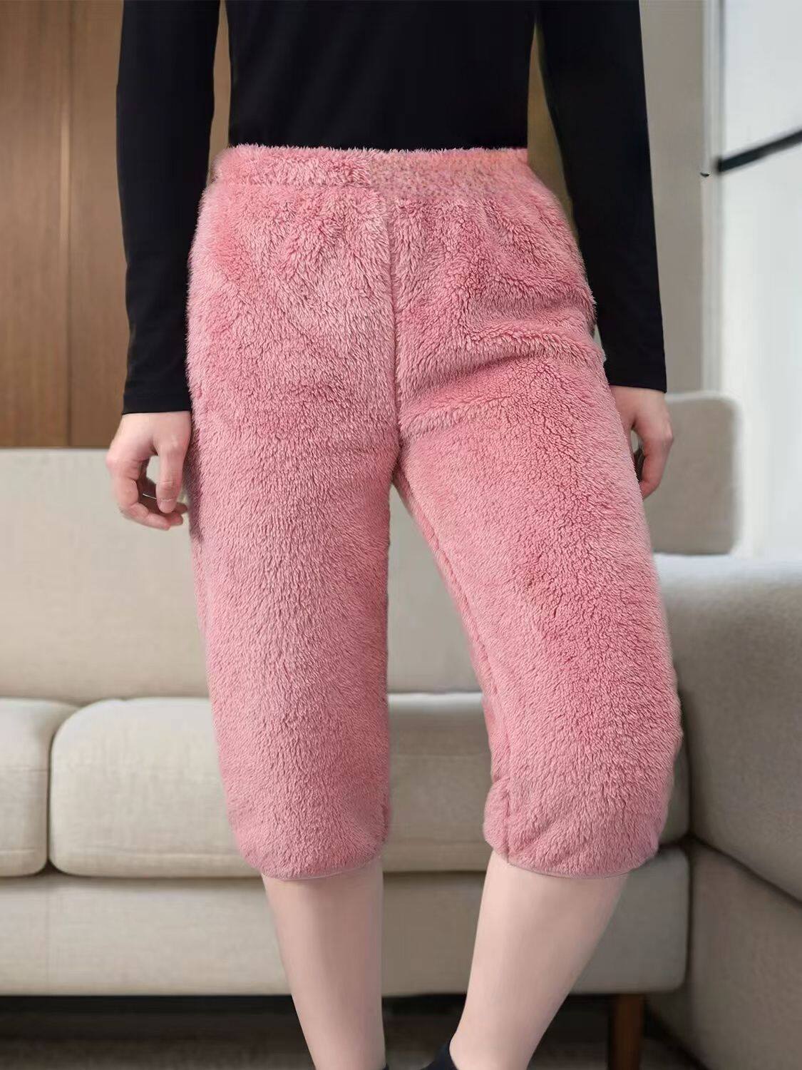 女靴裤冬季珊瑚绒五分保暖裤加绒加厚半身打底中裤内穿柔软贴身