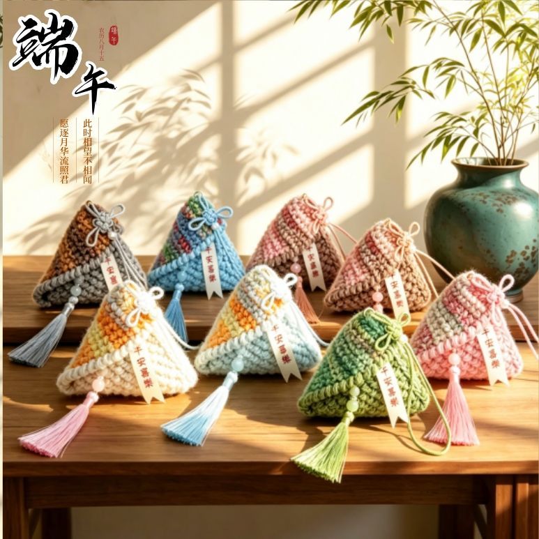 端午毛线粽子包手工编织diy材料包汽车挂件礼物
