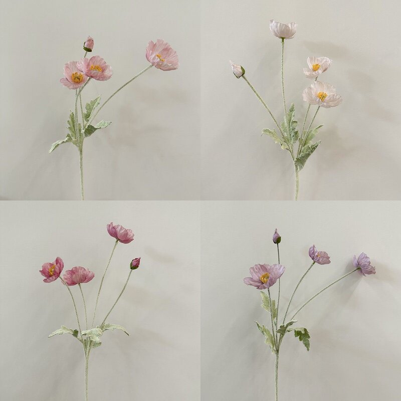花瓶手捧花摆件ins奶油风粉色虞美人假花客厅仿真花束摆设