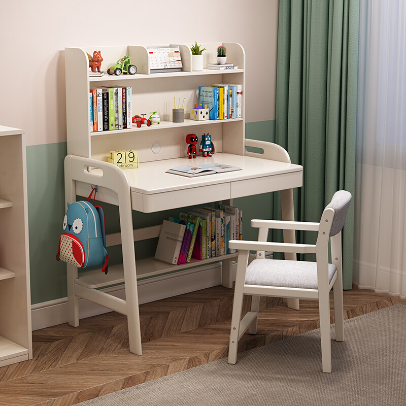 。书桌小户型现代简约原木写字桌可升降实木儿童学习桌椅子组合套
