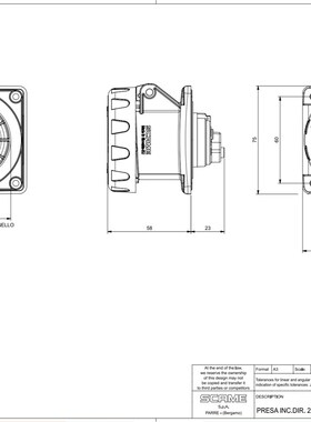 scame司坎拓普工业连接器 IP67航空暗装直式插J座 3芯16A 428.166