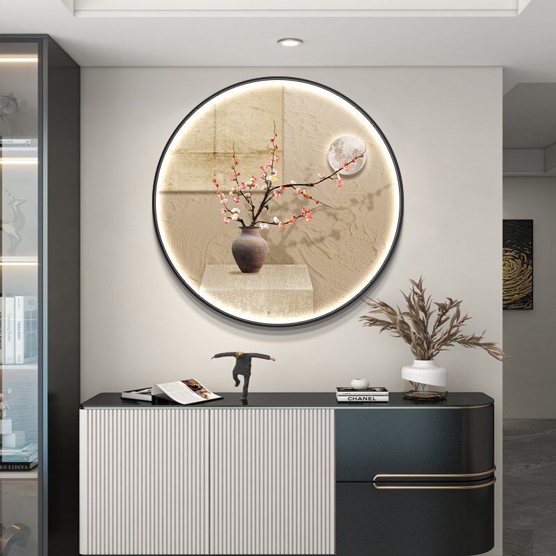 柿柿如意餐厅装饰画圆形奶油风壁A画入户玄关客厅过道led壁灯挂画