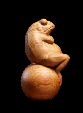 天然崖柏木自g在青蛙创意招财家居减压治愈财源滚滚好运手把件摆