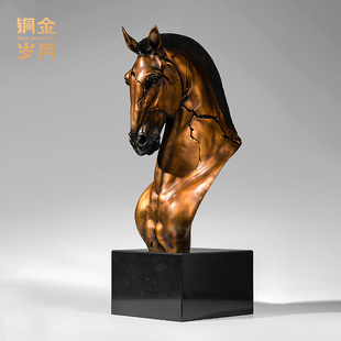 《马首》铜金岁月全黄铜马摆件新中式工艺品家居客厅别墅展厅装饰