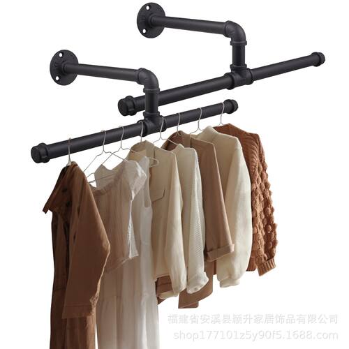 跨境工业风管道衣架服装店上墙服装展示架金属衣架可拆卸服装杆