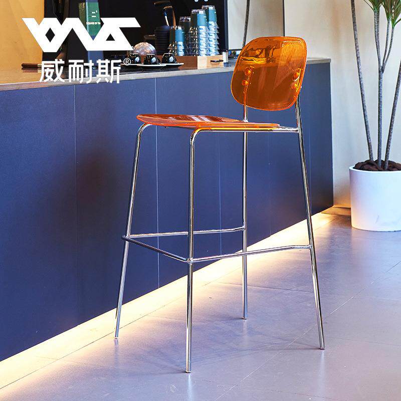北欧中古简约现代轻奢倒台吧椅宴会餐椅亚克力金属椅高脚吧台椅