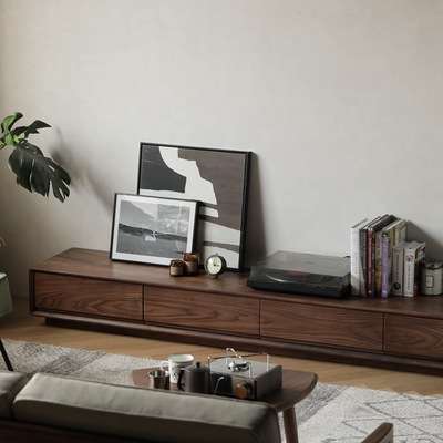 北欧全实木电视柜组合北美黑胡桃木小户型客厅家具现代简约落地柜