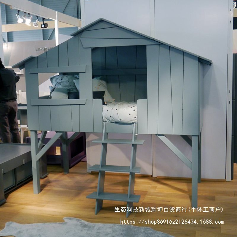 美式实木儿童树屋床高低床双层子母床小户型阁楼房高架床家具上铺