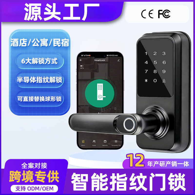 跨境外贸指纹锁涂鸦APP智能门锁室内家用公寓办公室密码电子闭锁
