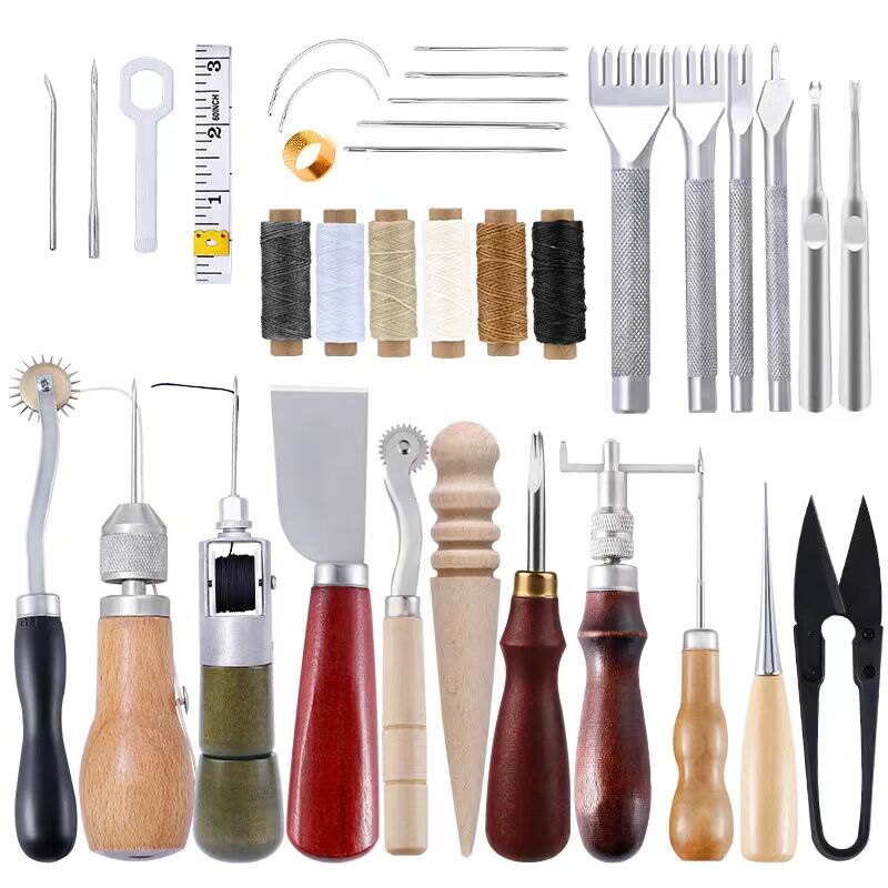 跨境亚马逊皮革手缝工具套装菱斩皮艺制作套餐26pcs针线包Diy工具