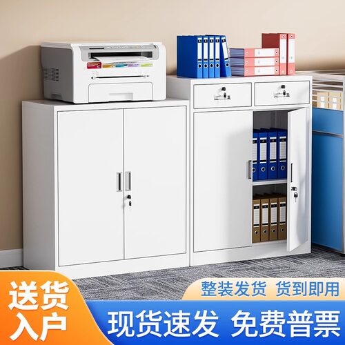 钢制文件柜办公室资料档案凭证收纳储物柜带锁二斗铁皮打印机矮柜
