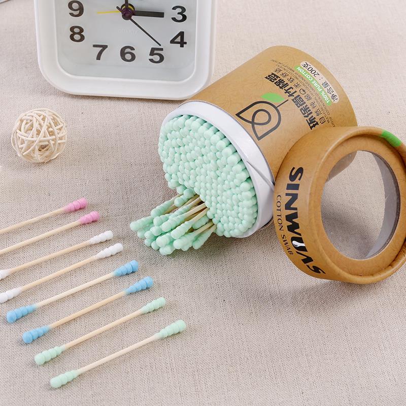 彩色双头螺旋棉签罐装清洁卫生棉签卸妆棉签掏耳朵棉花棒200支装