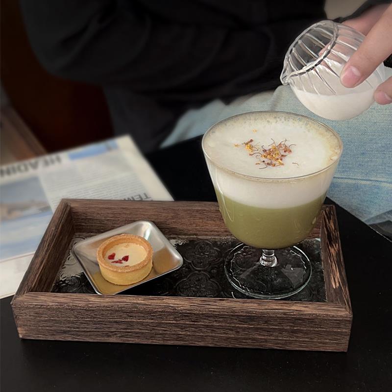 ins风阔口玻璃杯冰美式拿铁咖啡杯高脚杯高颜值甜品杯冰淇淋杯子