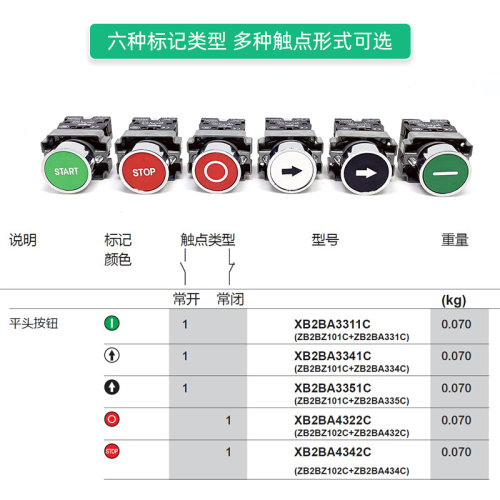 箭头按钮开关XB2BA3351C BA3341C BA3311 BA4322 BA4342功能符号