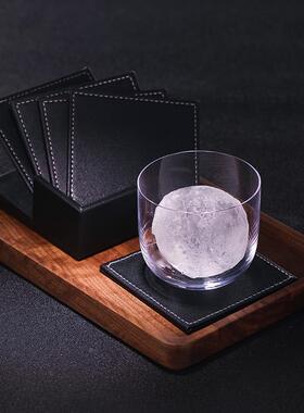 酒吧传奇 高级黑色皮质杯垫鸡尾酒垫防滑防烫垫酒吧垫 方形皮杯垫