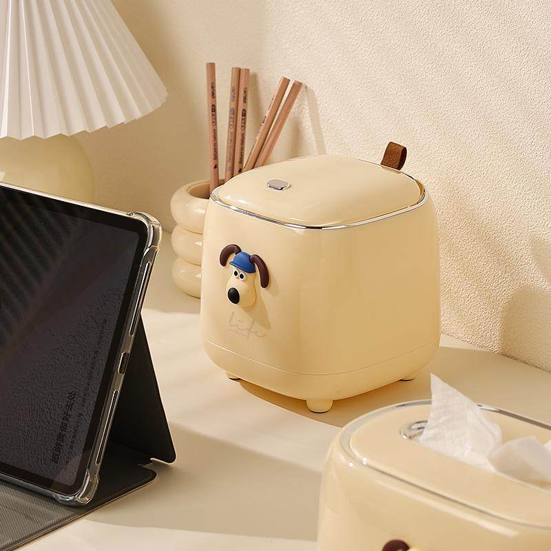 奶油风垃圾桶桌面小号可爱迷你办公室家用卧室床边小纸篓带盖按压